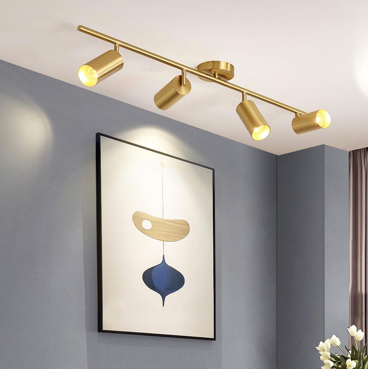 FLG-516 Riel spot iluminación, cuatro luces, latón